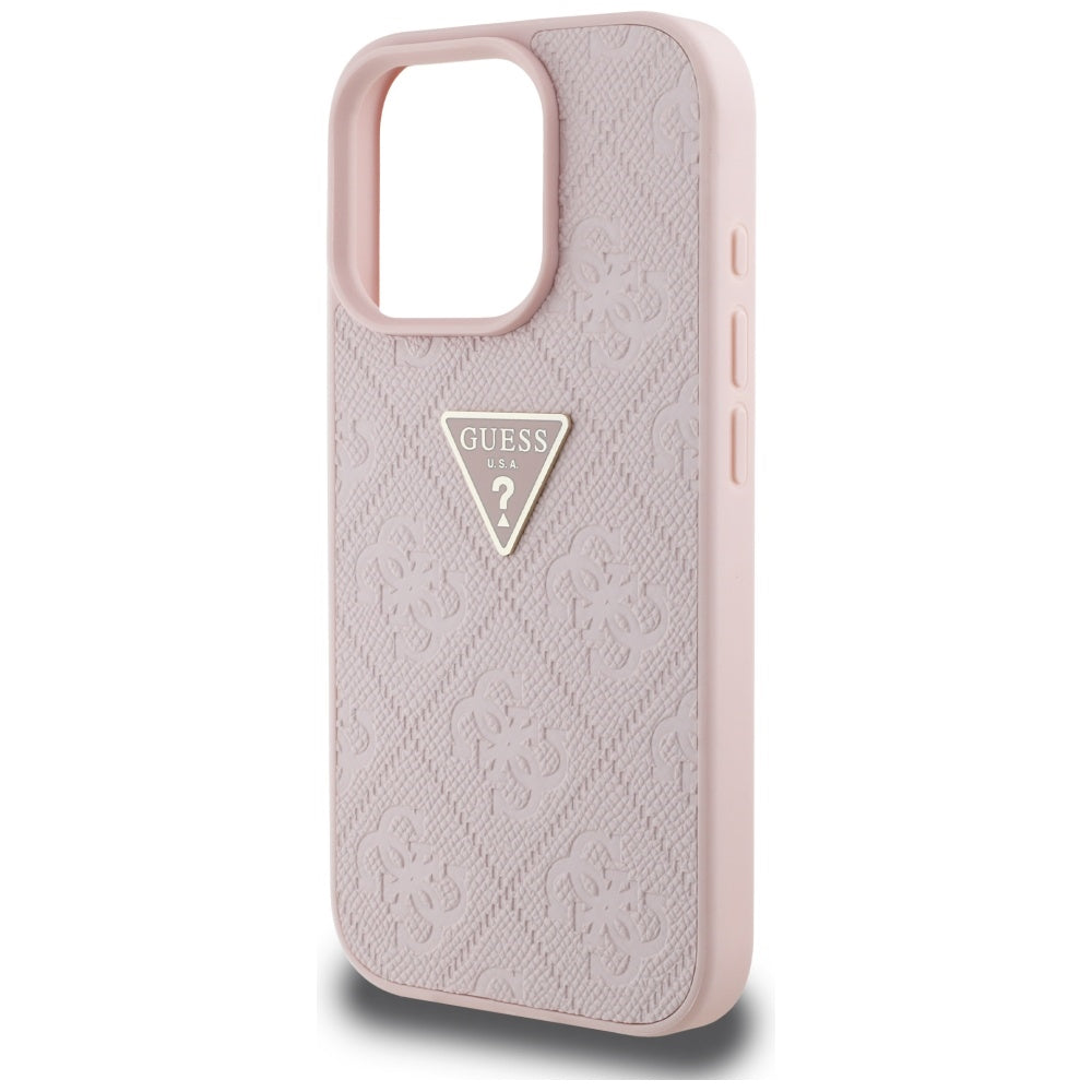 Tok a Apple iPhone 16 Pro-hoz, Guess, Hot Stamp 4G Pattern Triangle Logo, Rózsaszín