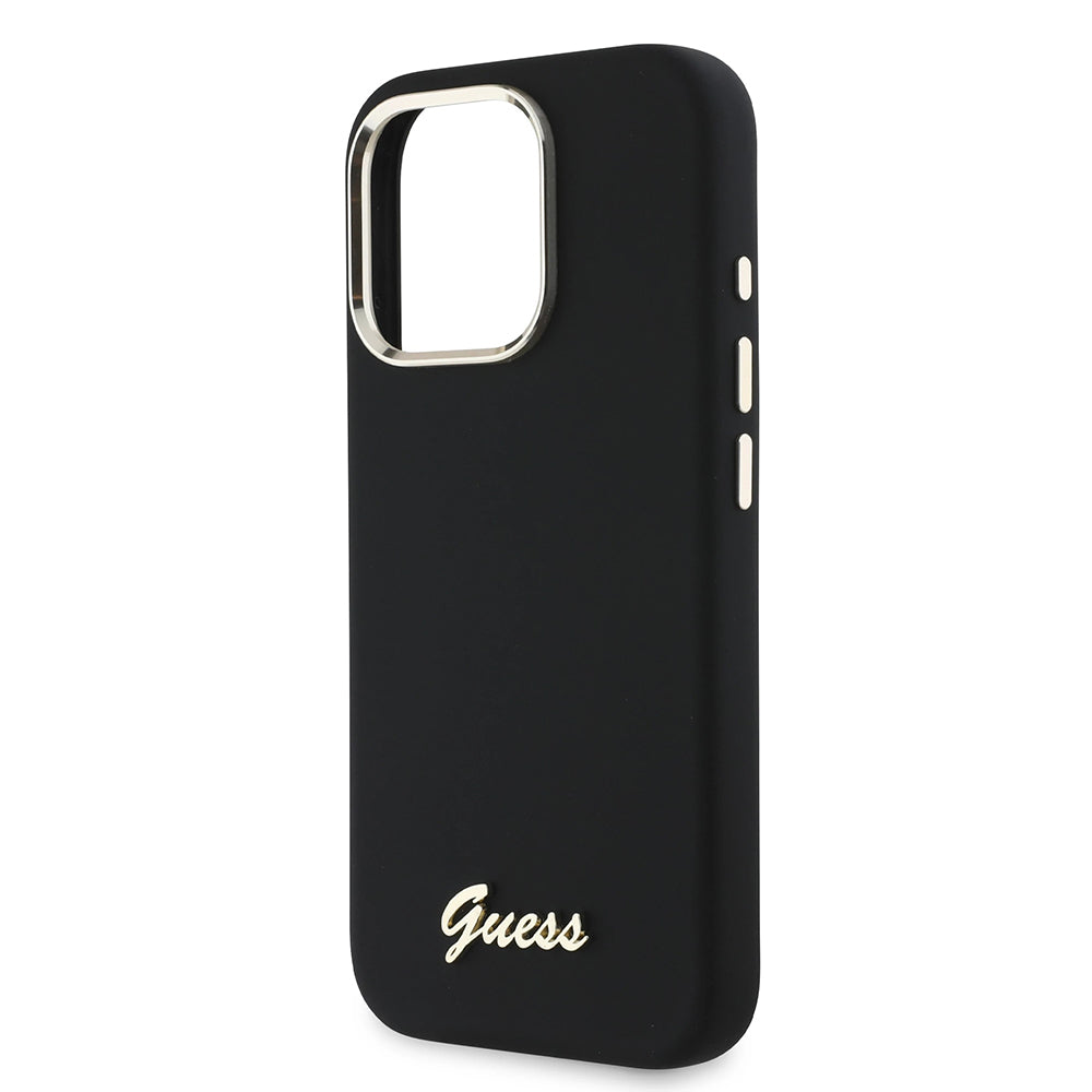 Tok a Apple iPhone 16 Pro-hoz, Guess, Script Metal Logo & Frame, Fekete