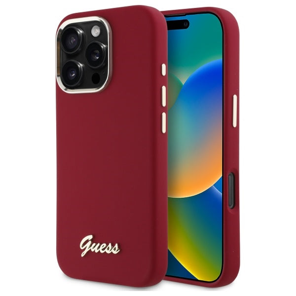 Tok a Apple iPhone 16 Pro-hoz, Guess, Script Metal Logo, Rózsaszín