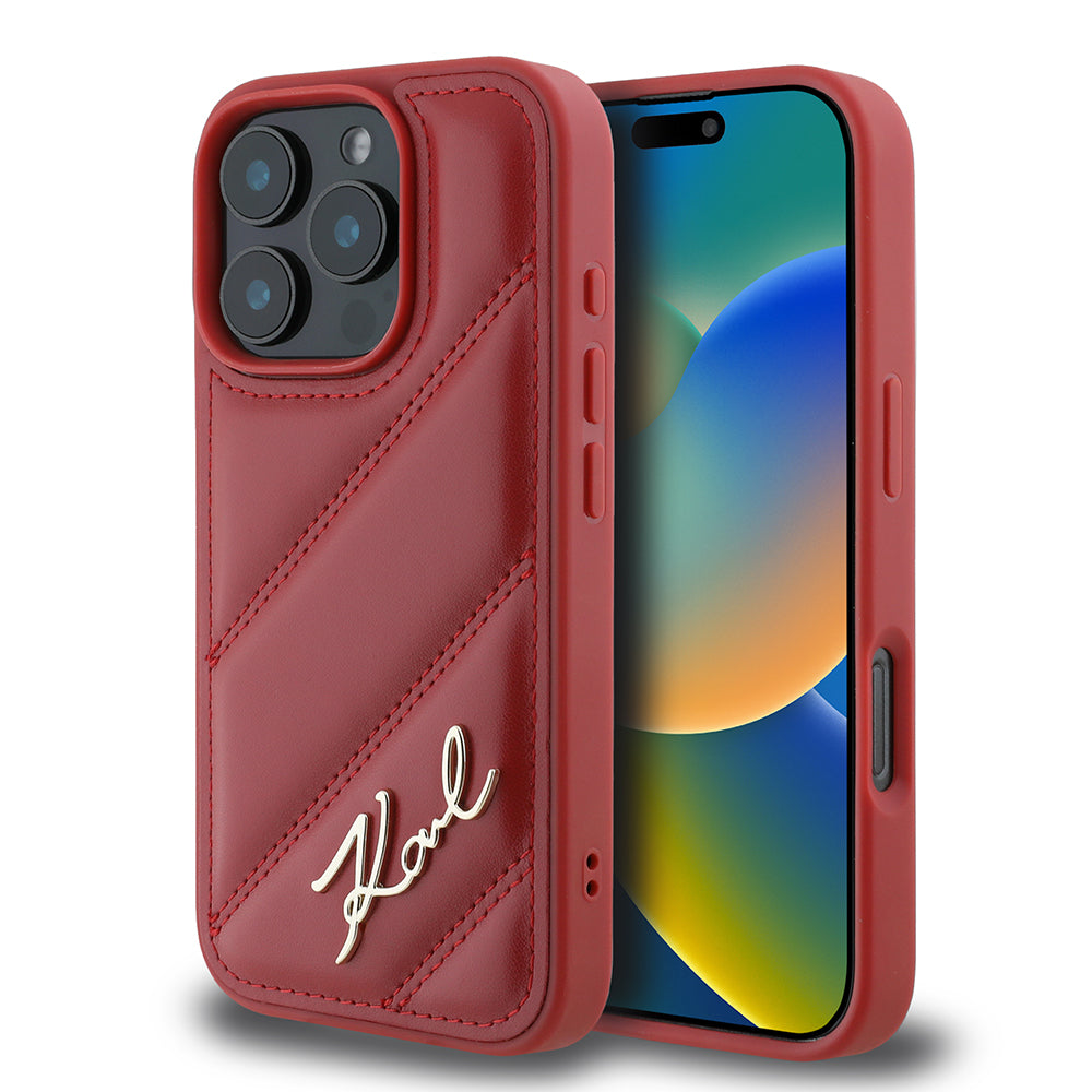 Tok a Apple iPhone 16 Pro-hoz, Karl Lagerfeld, Diagonal Quilted Script, Rózsaszín