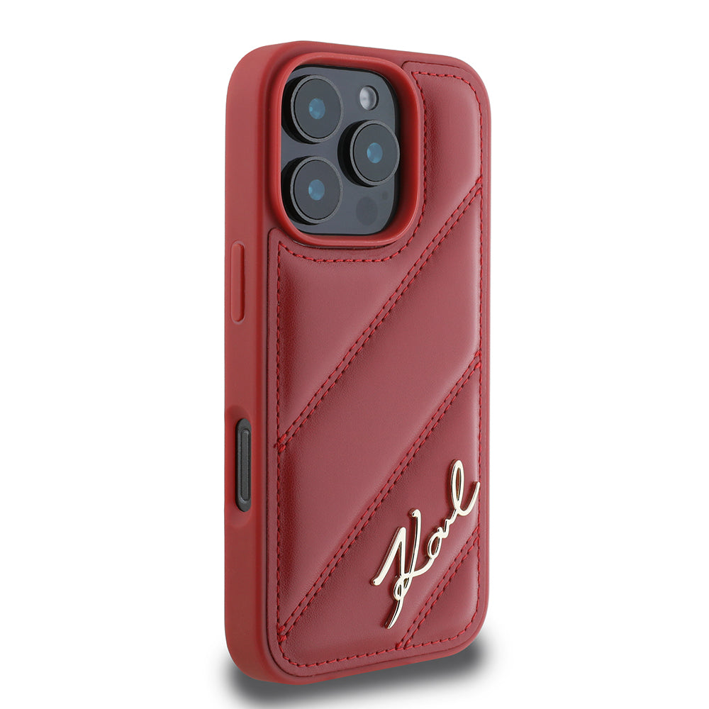 Tok a Apple iPhone 16 Pro-hoz, Karl Lagerfeld, Diagonal Quilted Script, Rózsaszín