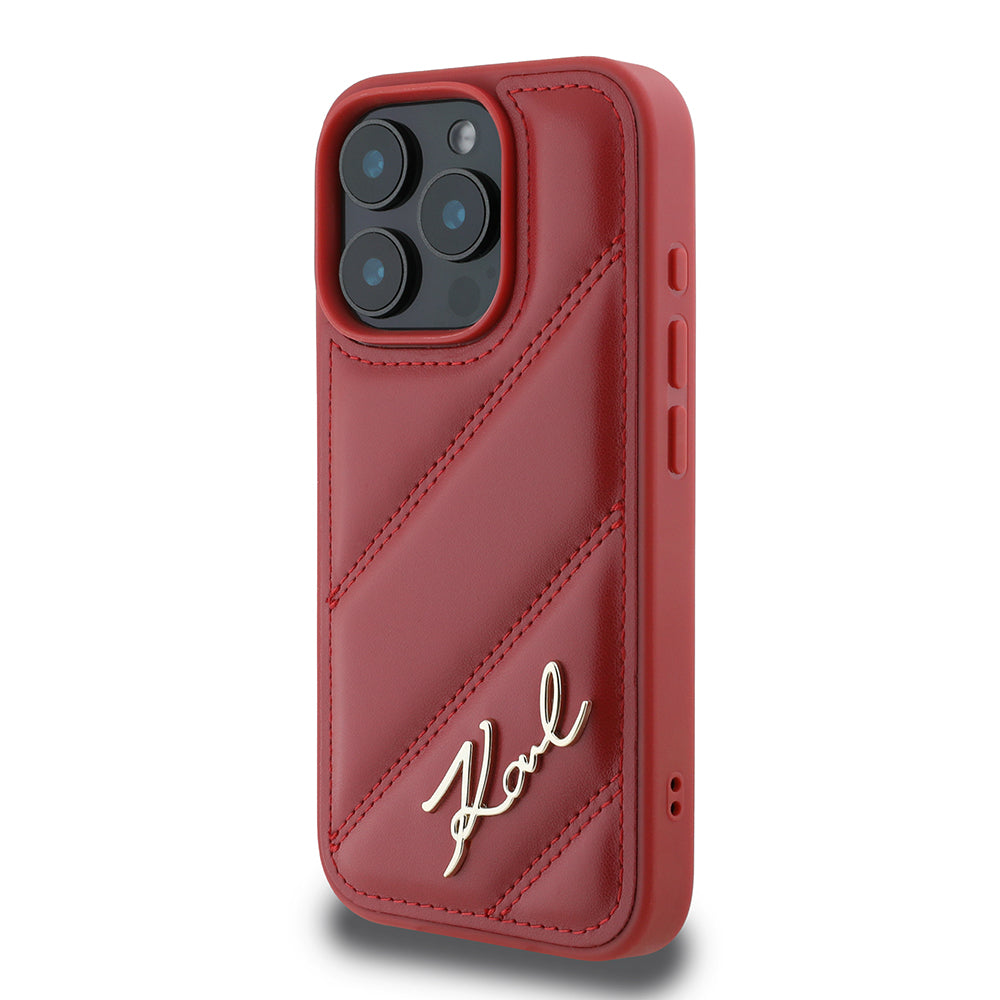 Tok a Apple iPhone 16 Pro-hoz, Karl Lagerfeld, Diagonal Quilted Script, Rózsaszín