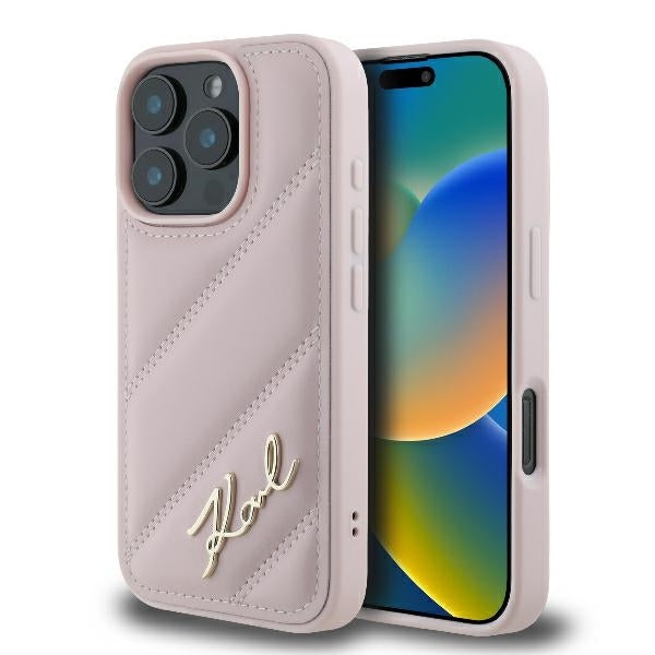 Tok Apple iPhone 16 Pro-hoz, Karl Lagerfeld, Diagonal Quilted Script, Rózsaszín
