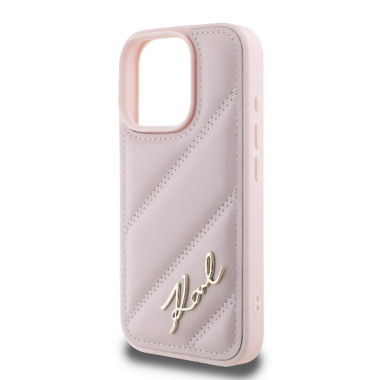 Case for Apple iPhone 16 Pro, Karl Lagerfeld, Diagonal Quilted Script, Pink