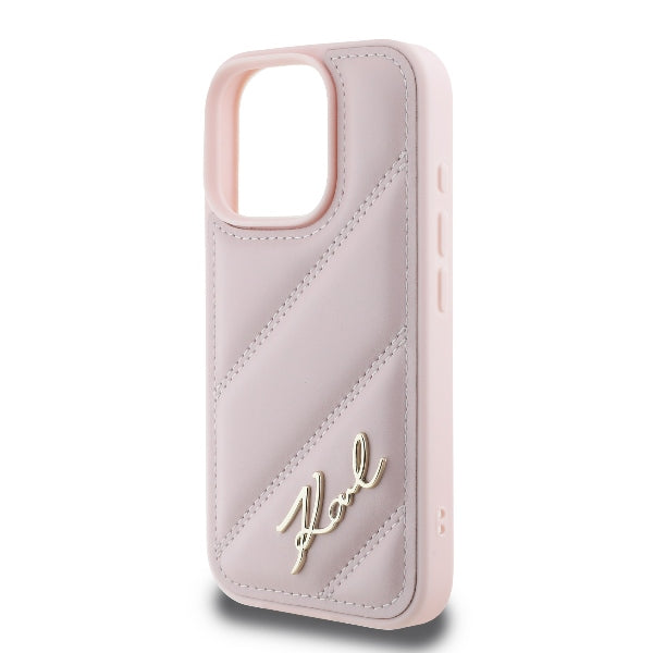 Tok Apple iPhone 16 Pro-hoz, Karl Lagerfeld, Diagonal Quilted Script, Rózsaszín
