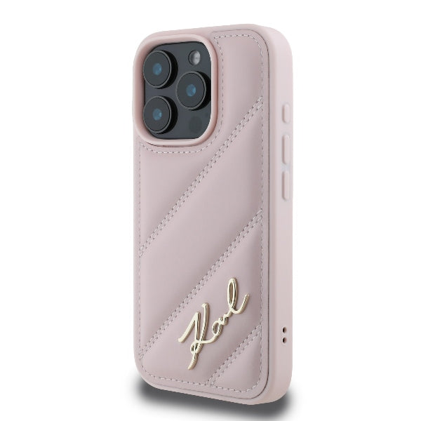 Tok Apple iPhone 16 Pro-hoz, Karl Lagerfeld, Diagonal Quilted Script, Rózsaszín