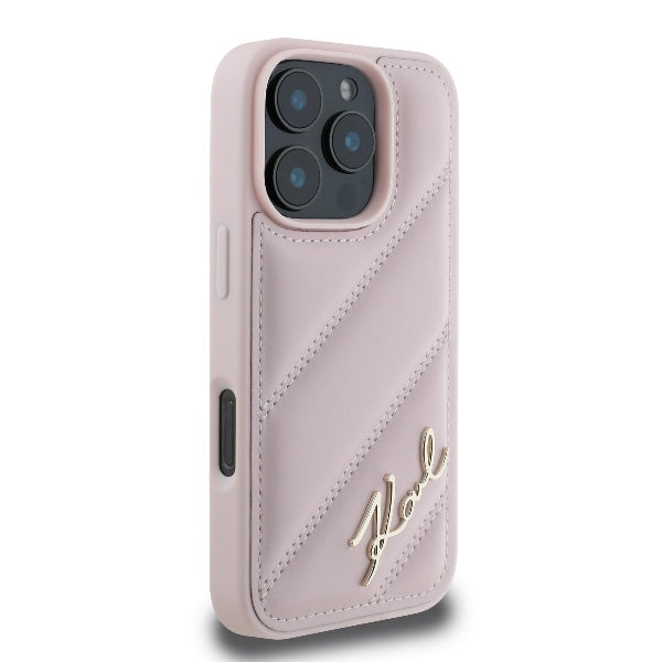 Tok Apple iPhone 16 Pro-hoz, Karl Lagerfeld, Diagonal Quilted Script, Rózsaszín