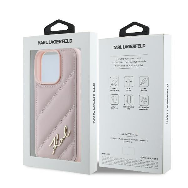 Tok Apple iPhone 16 Pro-hoz, Karl Lagerfeld, Diagonal Quilted Script, Rózsaszín