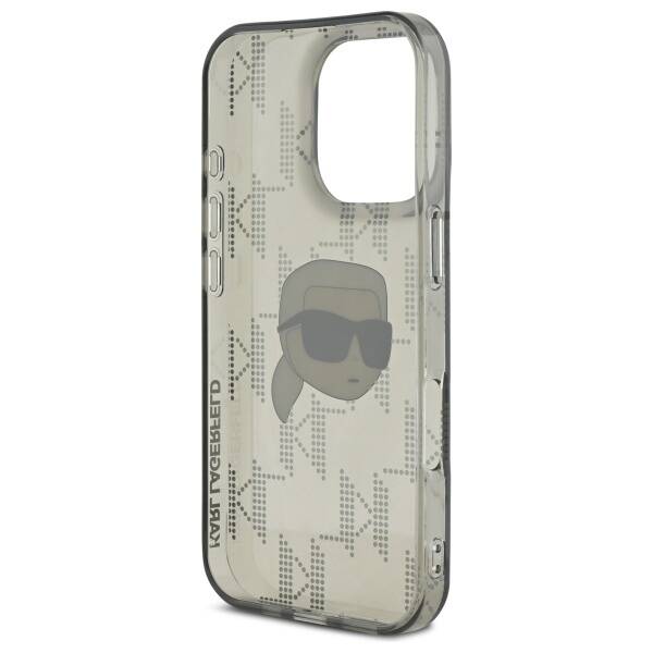 Tok a Apple iPhone 16 Pro-hoz, Karl Lagerfeld, IML Luxury Electroplated Karl's Head, Fekete