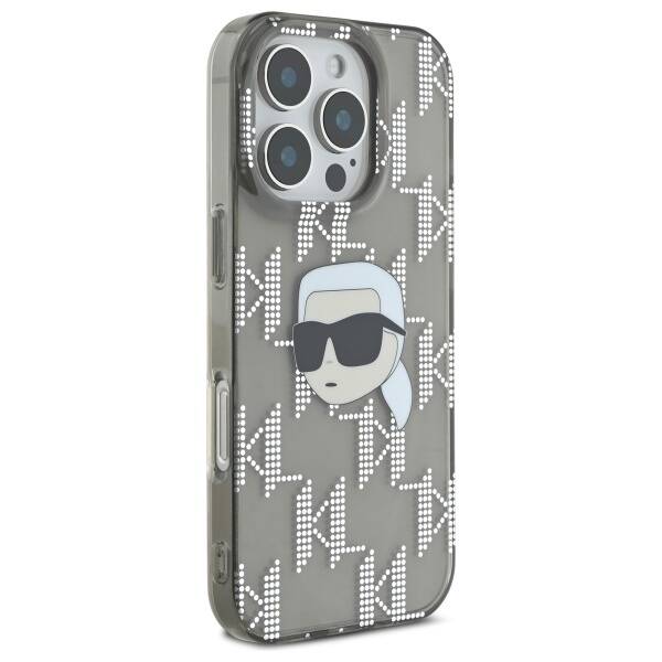 Tok a Apple iPhone 16 Pro-hoz, Karl Lagerfeld, IML Luxury Electroplated Karl's Head, Fekete