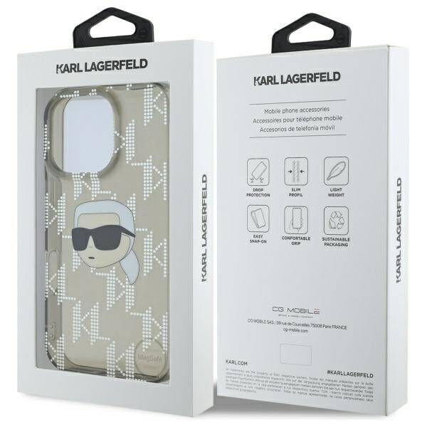 Tok a Apple iPhone 16 Pro-hoz, Karl Lagerfeld, IML Luxury Electroplated Karl's Head, Fekete