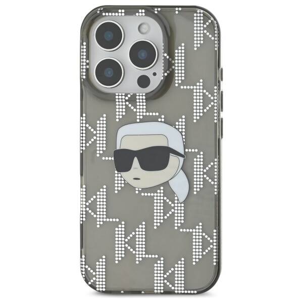 Tok a Apple iPhone 16 Pro-hoz, Karl Lagerfeld, IML Luxury Electroplated Karl's Head, Fekete