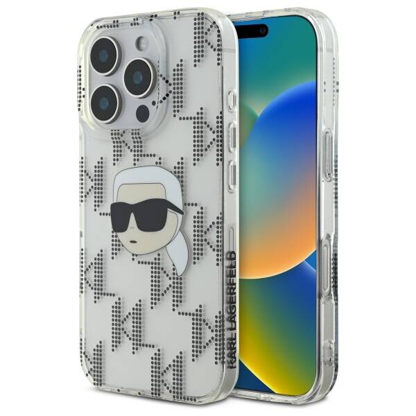 Tok Apple iPhone 16 Pro-hoz, Karl Lagerfeld, IML Luxury Electroplated Karl's Head, Átlátszó