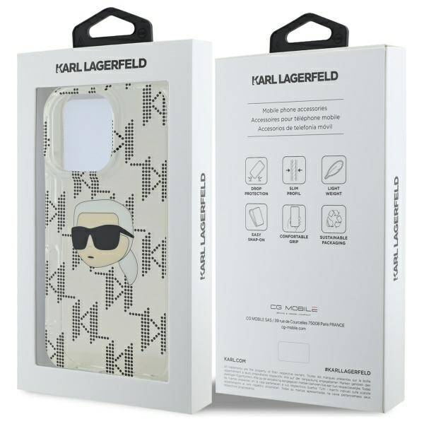 Tok Apple iPhone 16 Pro-hoz, Karl Lagerfeld, IML Luxury Electroplated Karl's Head, Átlátszó