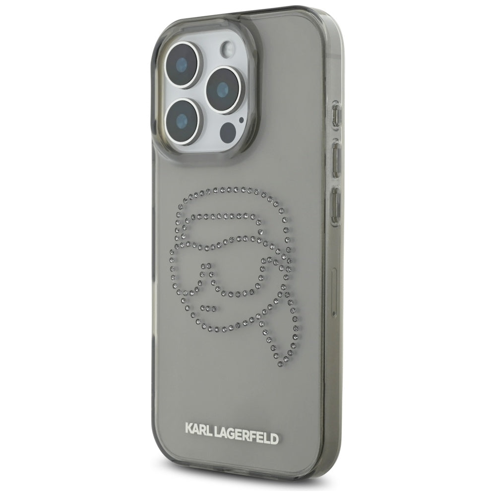 Tok Apple iPhone 16 Pro-hoz, Karl Lagerfeld, IML Rhinestones Karl's Head, Fekete