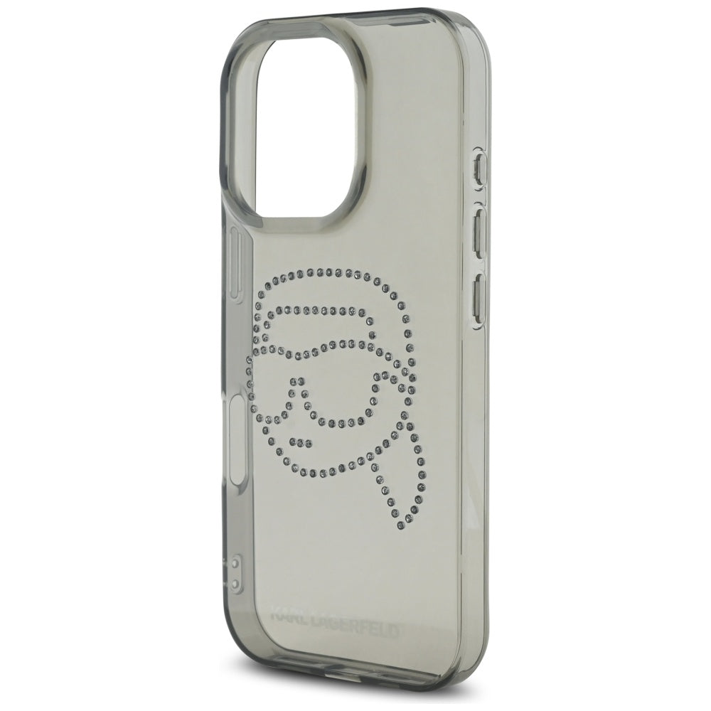 Tok Apple iPhone 16 Pro-hoz, Karl Lagerfeld, IML Rhinestones Karl's Head, Fekete