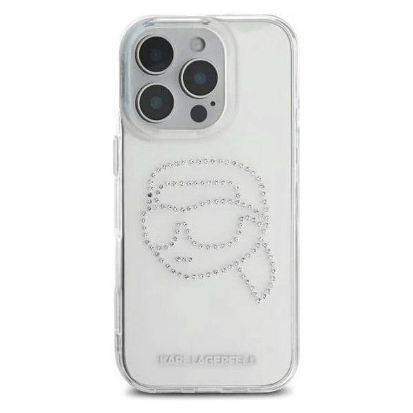 Tok Apple iPhone 16 Pro-hoz, Karl Lagerfeld, IML Rhinestones Karl's Head, Átlátszó