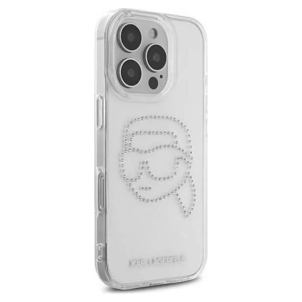 Tok Apple iPhone 16 Pro-hoz, Karl Lagerfeld, IML Rhinestones Karl's Head, Átlátszó