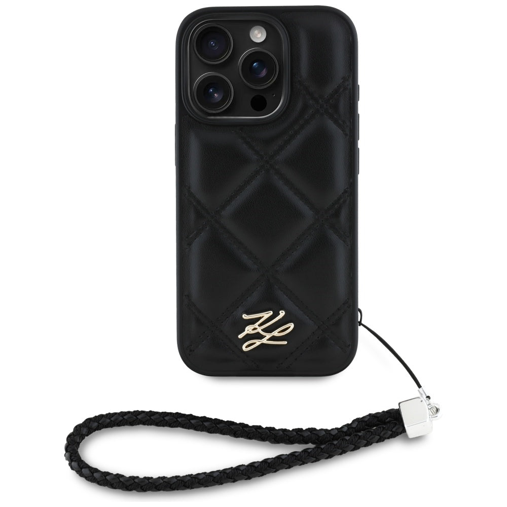 Tok Apple iPhone 16 Pro-hoz, Karl Lagerfeld, Steppelt Kezdőbetűs Logó & Lánchámos Pánt, Fekete