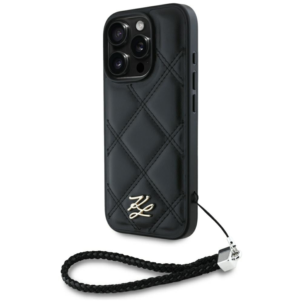 Tok Apple iPhone 16 Pro-hoz, Karl Lagerfeld, Steppelt Kezdőbetűs Logó & Lánchámos Pánt, Fekete