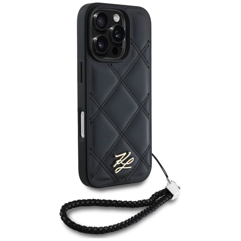 Tok Apple iPhone 16 Pro-hoz, Karl Lagerfeld, Steppelt Kezdőbetűs Logó & Lánchámos Pánt, Fekete