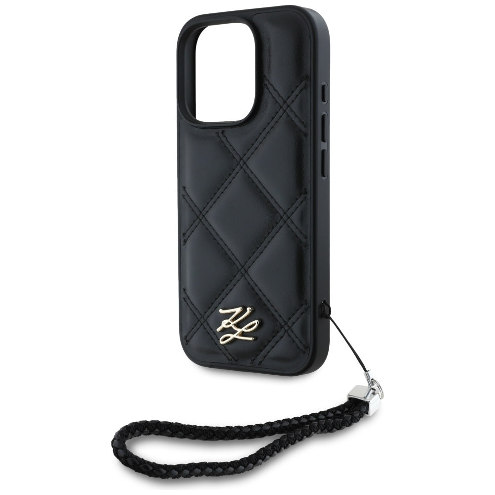 Tok Apple iPhone 16 Pro-hoz, Karl Lagerfeld, Steppelt Kezdőbetűs Logó & Lánchámos Pánt, Fekete
