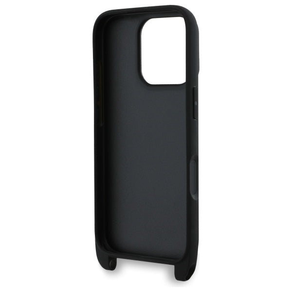 Case for Apple iPhone 16 Pro, Karl Lagerfeld, Saffiano Crossbody Metal Pin Karl & Choupette, Black