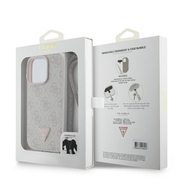 Tok a Apple iPhone 16 Pro Max-hoz, Guess, Crossbody 4G Triangle Strass, Rózsaszín.
