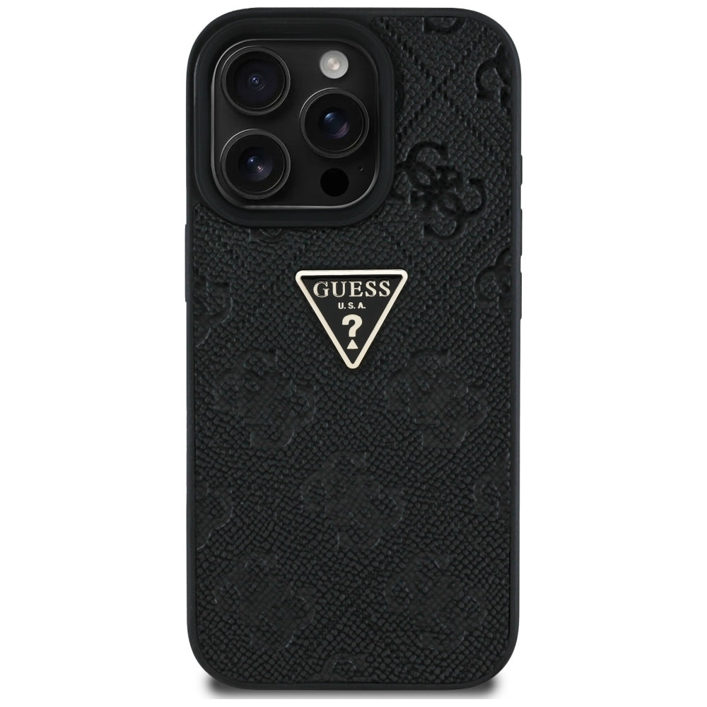 Tok a Apple iPhone 16 Pro Max-hoz, Guess, Hot Stamp 4G Pattern Triangle Logo, Fekete