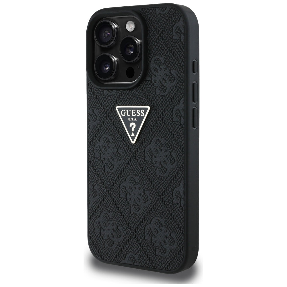 Tok a Apple iPhone 16 Pro Max-hoz, Guess, Hot Stamp 4G Pattern Triangle Logo, Fekete