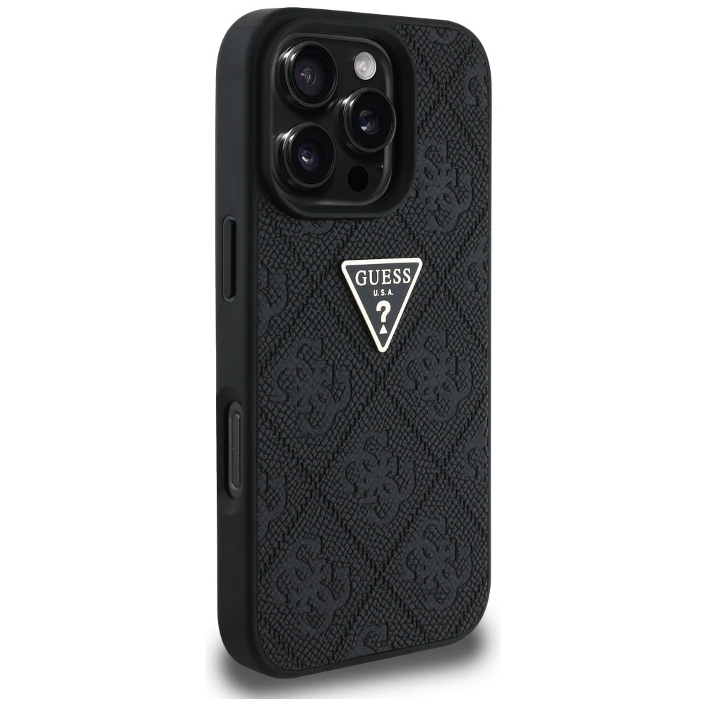 Tok a Apple iPhone 16 Pro Max-hoz, Guess, Hot Stamp 4G Pattern Triangle Logo, Fekete