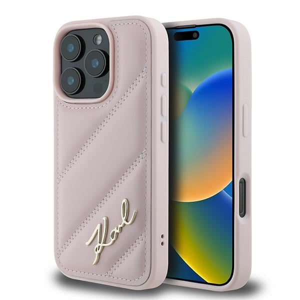 Tok a Apple iPhone 16 Pro Max-hoz, Karl Lagerfeld, Diagonal Quilted Script, Rózsaszín
