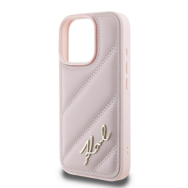 Tok a Apple iPhone 16 Pro Max-hoz, Karl Lagerfeld, Diagonal Quilted Script, Rózsaszín