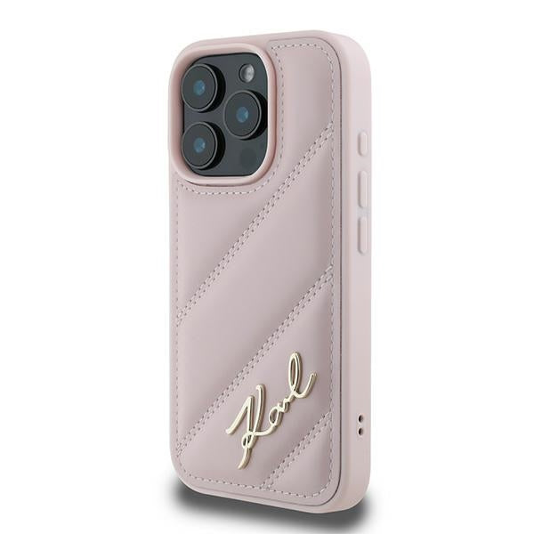 Tok a Apple iPhone 16 Pro Max-hoz, Karl Lagerfeld, Diagonal Quilted Script, Rózsaszín