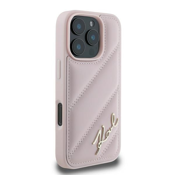 Tok a Apple iPhone 16 Pro Max-hoz, Karl Lagerfeld, Diagonal Quilted Script, Rózsaszín