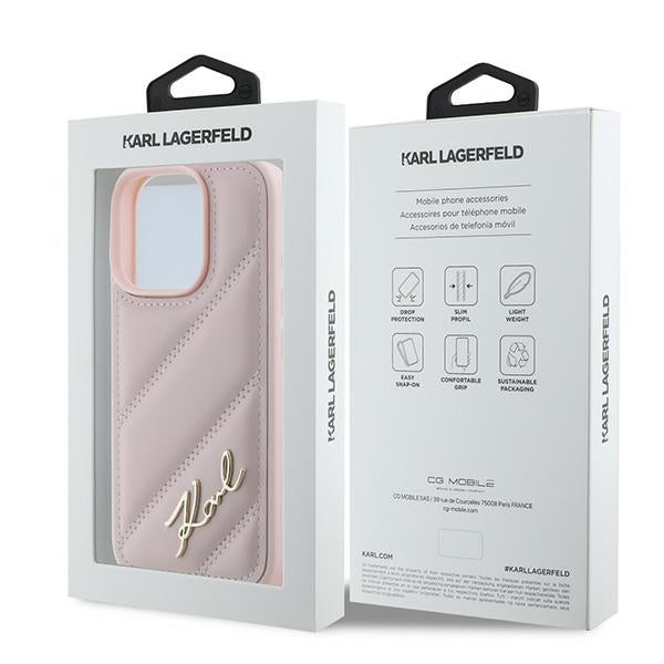 Tok a Apple iPhone 16 Pro Max-hoz, Karl Lagerfeld, Diagonal Quilted Script, Rózsaszín
