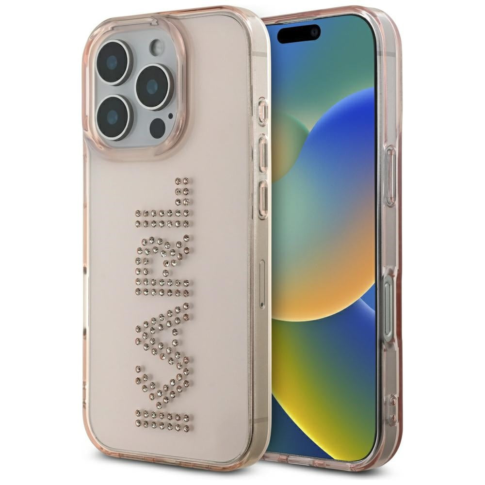 Tok a Apple iPhone 16 Pro Max-hoz, Karl Lagerfeld, IML Rhinestones Pink Logo, Rózsaszín