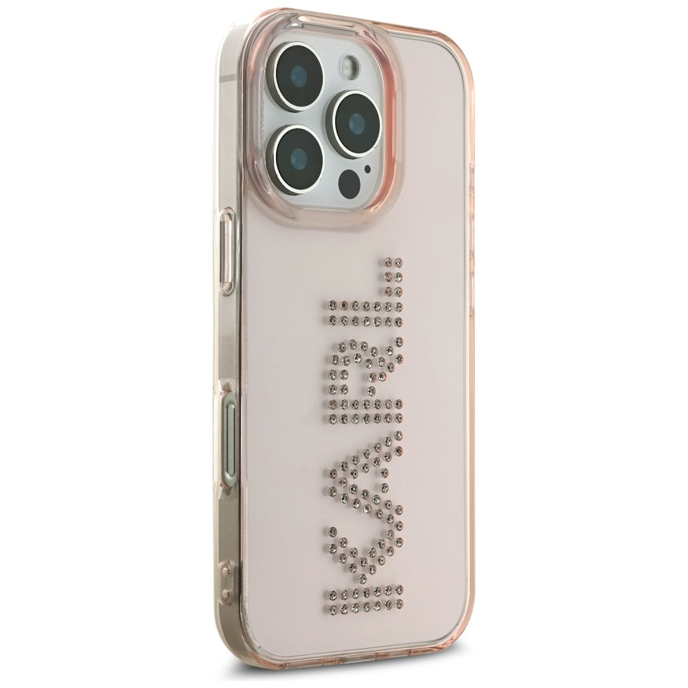 Tok a Apple iPhone 16 Pro Max-hoz, Karl Lagerfeld, IML Rhinestones Pink Logo, Rózsaszín