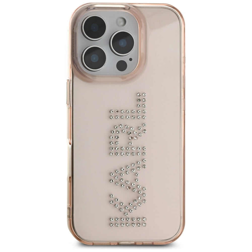 Tok a Apple iPhone 16 Pro Max-hoz, Karl Lagerfeld, IML Rhinestones Pink Logo, Rózsaszín