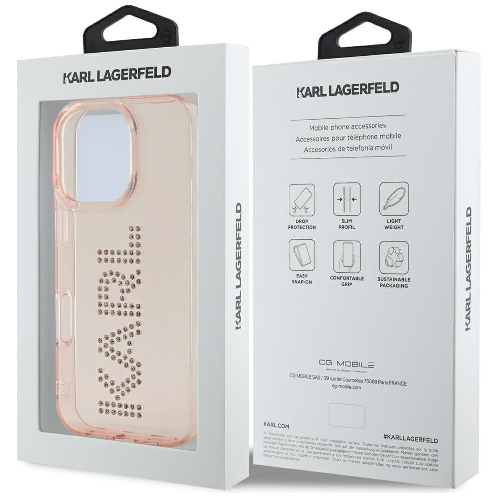 Tok a Apple iPhone 16 Pro Max-hoz, Karl Lagerfeld, IML Rhinestones Pink Logo, Rózsaszín