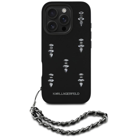 Case for Apple iPhone 16 Pro Max, Karl Lagerfeld, Saffiano Crystals & Charm, Black