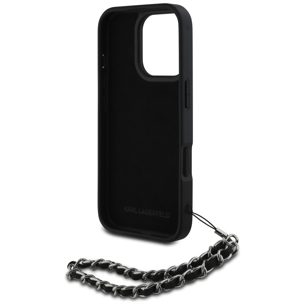 Tok Apple iPhone 16 Pro Max-hoz, Karl Lagerfeld, Saffiano Crystals & Charm, Fekete