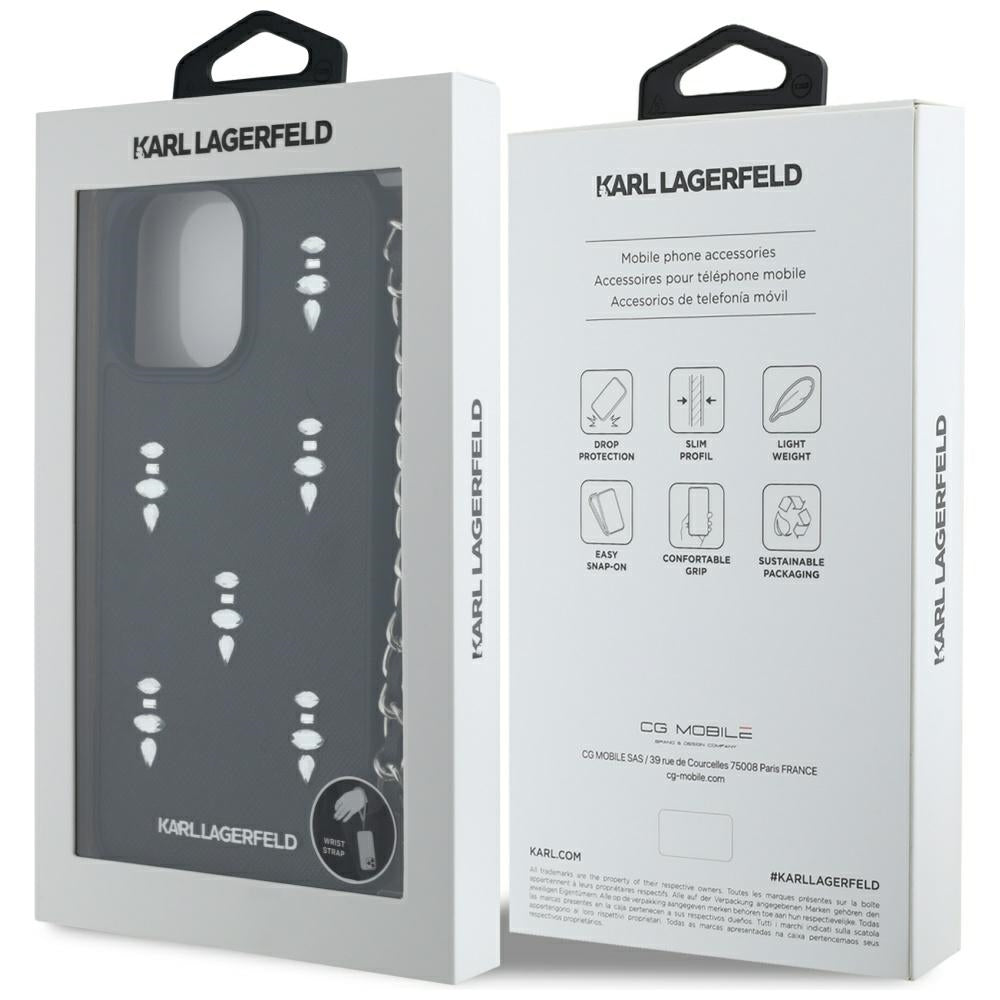Tok Apple iPhone 16 Pro Max-hoz, Karl Lagerfeld, Saffiano Crystals & Charm, Fekete