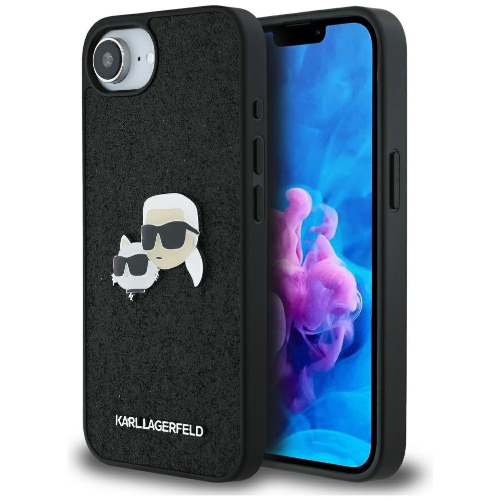 Tok Apple iPhone 17e / 16e készülékhez, Karl Lagerfeld, Glitter Fixed Karl & Choupette's Heads, Fekete