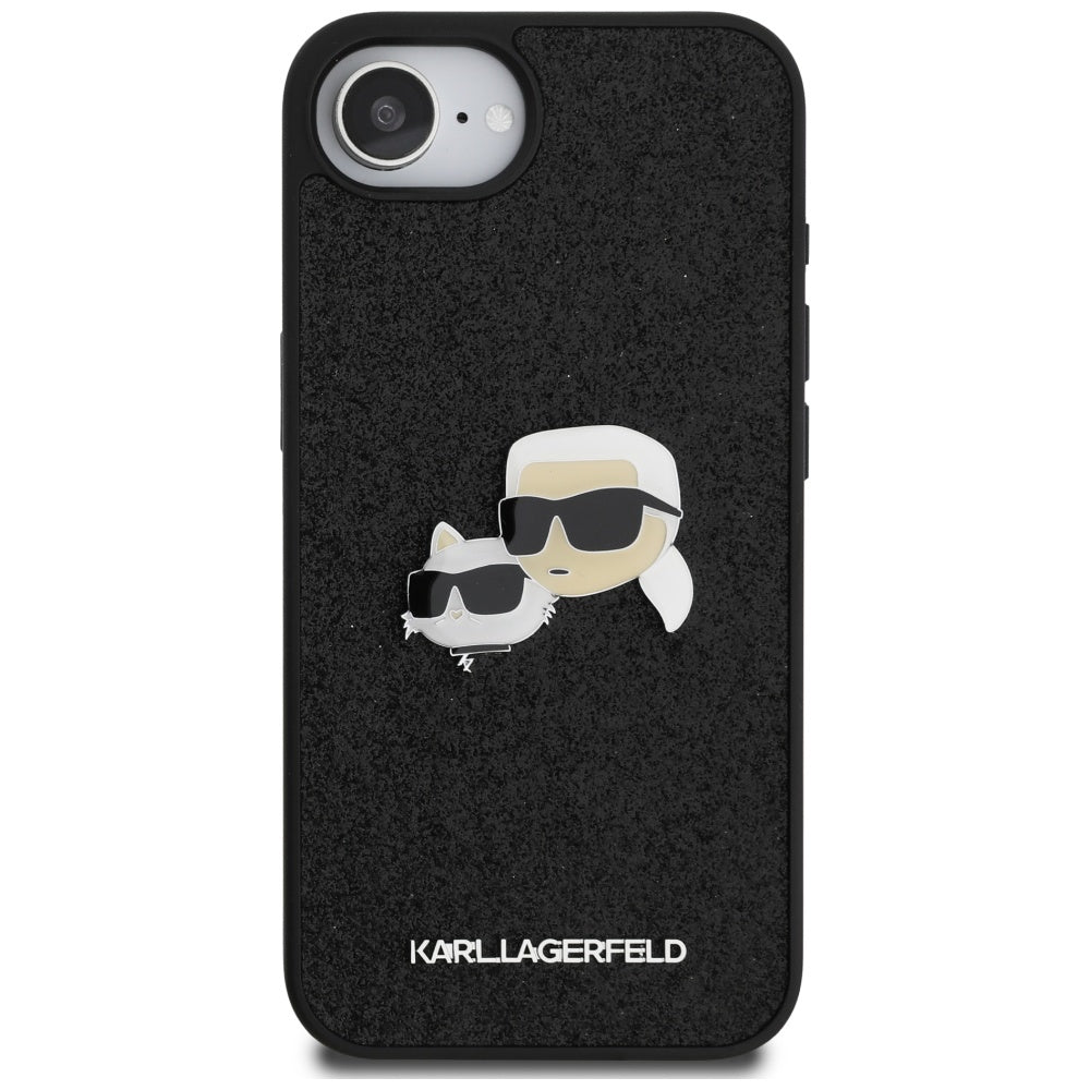 Tok Apple iPhone 17e / 16e készülékhez, Karl Lagerfeld, Glitter Fixed Karl & Choupette's Heads, Fekete