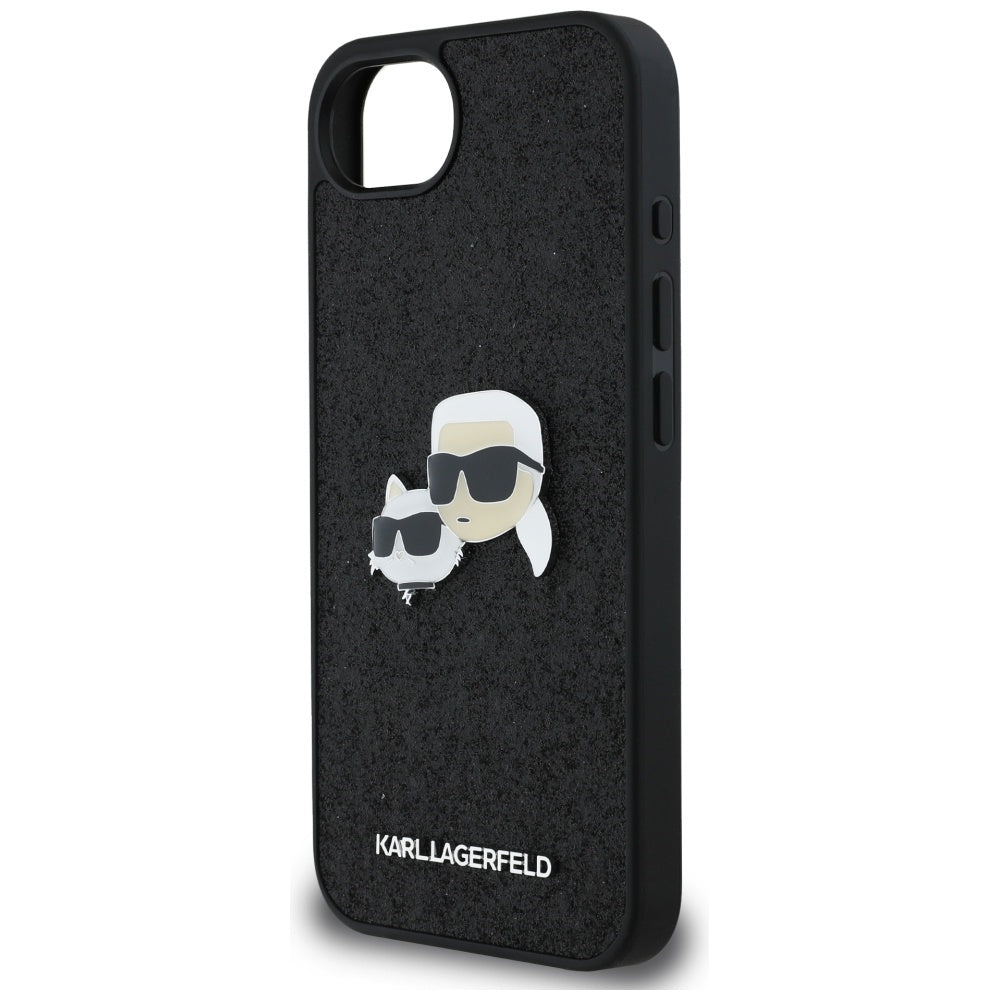 Tok Apple iPhone 17e / 16e készülékhez, Karl Lagerfeld, Glitter Fixed Karl & Choupette's Heads, Fekete