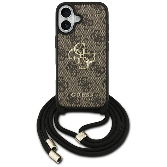 Tok Apple iPhone 17-hez, Guess, 4G CBDY Nagy Logóval és Zsinóros Pánttal, Barna