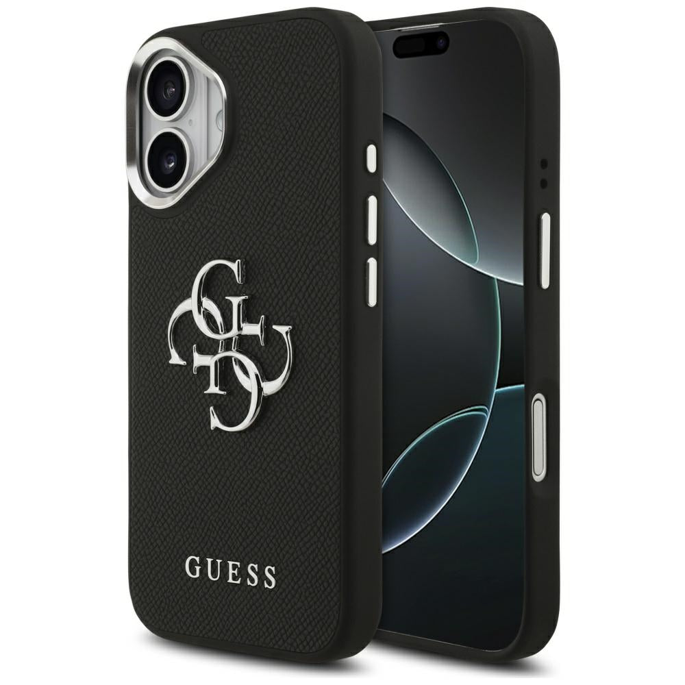 Tok Apple iPhone 17-hez, Guess, 4G Grained Big and Classic Logo, Fekete-Ezüst