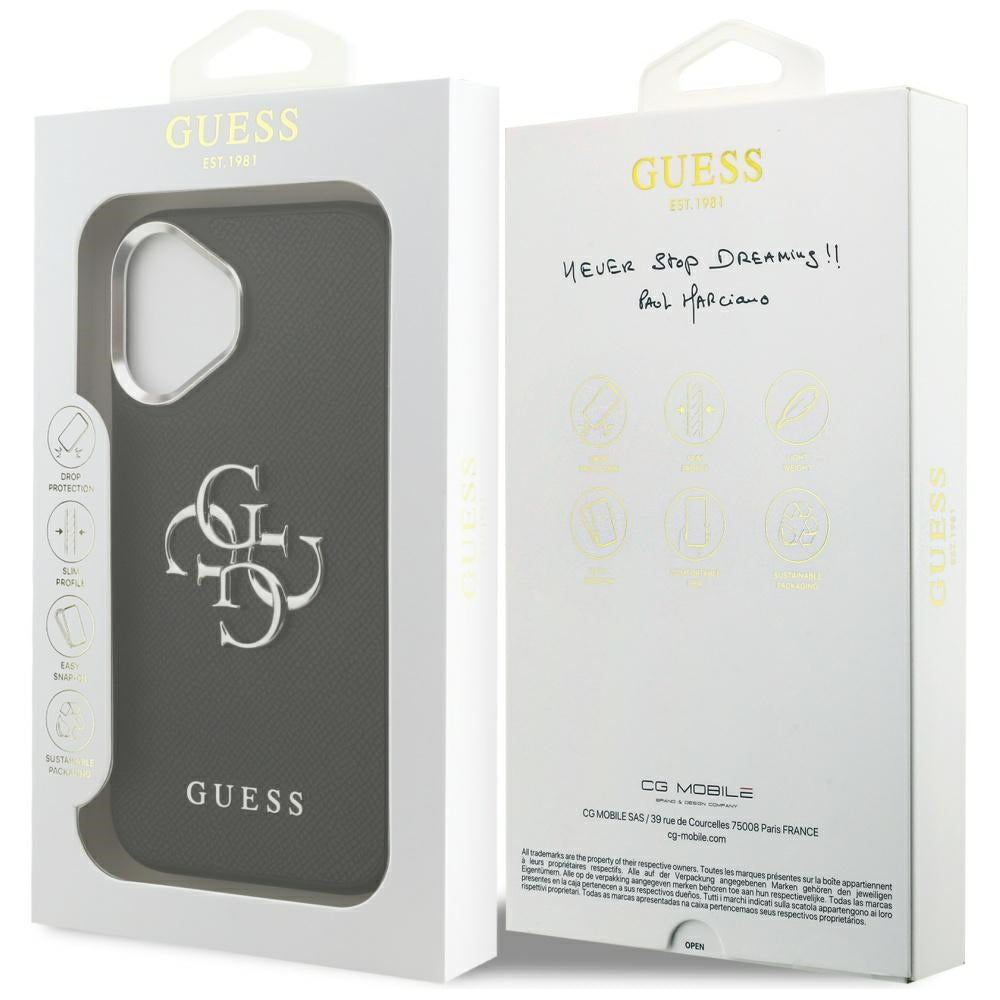 Tok Apple iPhone 17-hez, Guess, 4G Grained Big and Classic Logo, Fekete-Ezüst