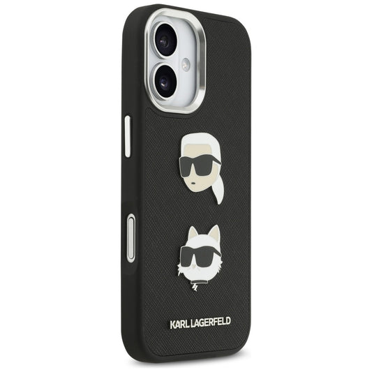 Tok Apple iPhone 17-hez, Karl Lagerfeld, Grained Karl & Choupette's Heads Pins and Logo, Fekete